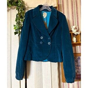 Tulle Women’s Blue Blazer Jacket Size M Button Front Lined Long Sleeve Short